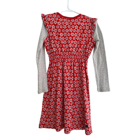 TEA Collection SORA Wrap Neck Fiery Red Floral Dress Girl Size 6 90s Long Sleeve - Picture 2 of 5